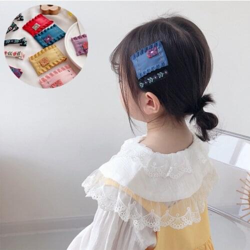 2 Piece Floral Embroidery Hair Pins For Girls Baby Hair Accessories Bb Clips Hair Wear Lovely Hair Grips Barrettes Headwear