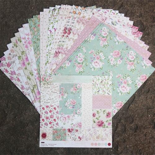 24 Sheets One-sided Pattern Background Flower Decorative Hand Account Card 15.2x15.2CM DIY Clipboard Hand Account Handmade Paper