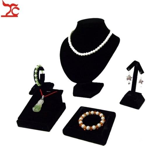 5Pcs Black Velvet Jewelry Display Rack Necklace Bust Pendant Earring Bracelet Bangle Organizer Storage Display Stand Holder Kit