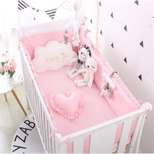 5Pcs Baby Bed Sets Cotton Solid Color Lace Baby Crib Protector Bumper Newborns Infant Bed Sheet Bedding Sets Children Room Decor