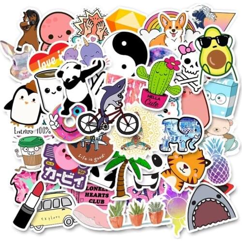 50pcs/Lot Anime Skateboard Laptop Stickers for Kids Stickers Pack Kid Toys Animals Racing Graffiti Cartoon refrigerator Sticker