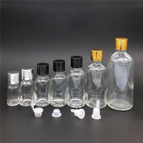 500PCS 5ml/10ml/15ml/20ml/30ML/50ml/100ml transparent Glass Bottle Vials Essential Oil Bottle with screw cap+plug Perfume bottle