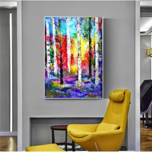 Abstract Tree Oil Paintings Plant Canvas Printing Colorful Graffiti Tree Wall Art Poster Print Picture Painting for Living Room
