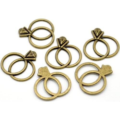 Free Shipping 150pcs Antique Bronze Wedding Ring Charm Pendants 25x25mm Jewelry Findings Wholesale
