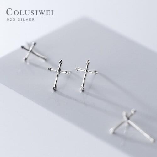 Colusiwei Hot Sale 925 Sterling Silver Anti-Allergy Tiny Retro Cross Stud Earring for Women Ethnic Style Fine Jewelry Girl Gift