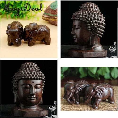 Homyl Wood Buddha Statue India Buddist Head Statue Handcraft Ornament Decor 3'' Measures