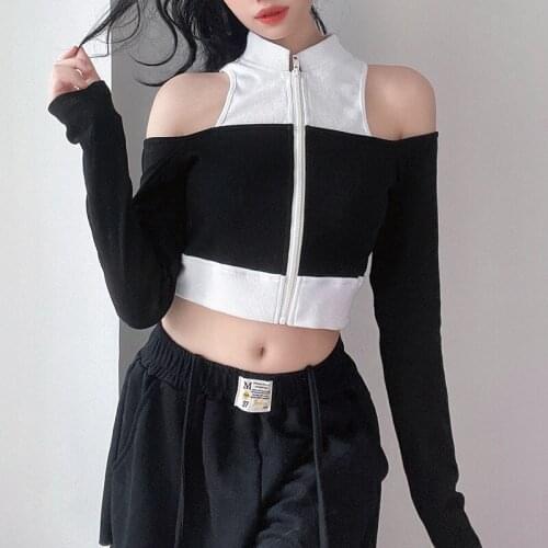 SEASONS Knitted Fake 2 Piece T-Shirts Women Fashion Zip Up Hollow Out Cropped Tops Autumn Basic Casual Streetwear Tee ASTS83778