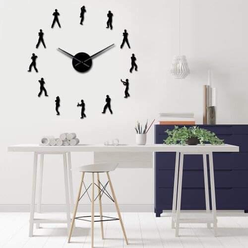 Wing Chun Fighters Diy Giant Wall Clock Chinese Martial Spring Chant Home Room Decor Mirror Surface Mute Hanging Big Wall Watch
