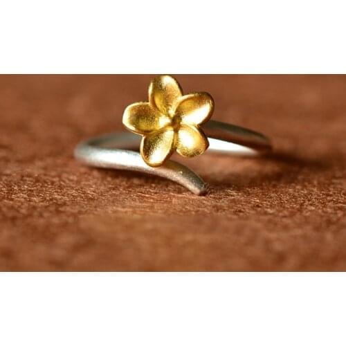 925 Sterling Silver Flowers gold Open Rings For Women Hypoallergenic Fashion Girl Sterling-silver-jewelry