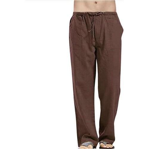 Men Splicing Retro Solid Color Loose Linen Overalls Casual Pocket Sport Casual Trouser Pants Брюки Мужские Broeken Mannen #T1G