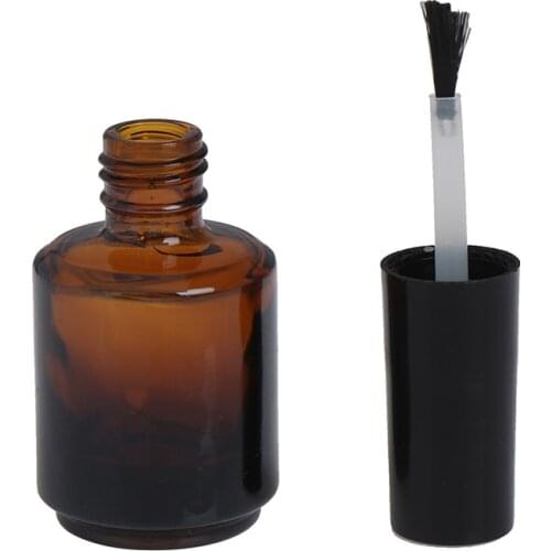 1pc 15ml Empty Cosmetic Containers Nail Glass Bottles Brown Glass Nail Polish Bottle Empty With A Lid Brush With Brush