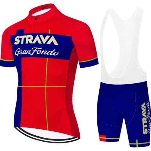 Red Strava team cycling suit men quick dry 20D gel pad biker shorts set breathable Mens Summer ropa ciclismo hombre verano