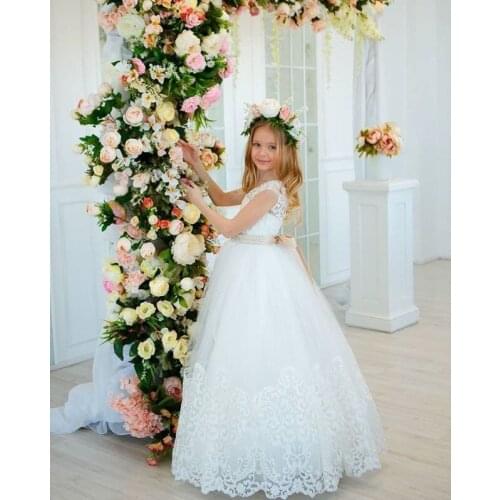 White Ivory Lace Flower Girl Dresses Princess Ball Gowns Vintage Lace Girls Birthday Dresses Pageant Gowns Custom Made