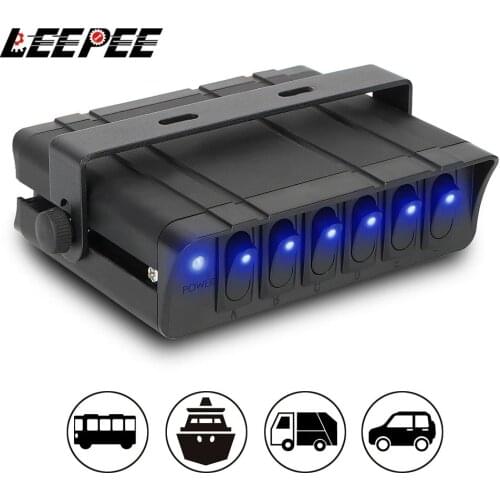 LEEPEE With LED Light Indicator For Truck JEEP Offroad RV Durable Aluminum 12V Switch Box Rocker 6 Gang Toggle Controller Panel