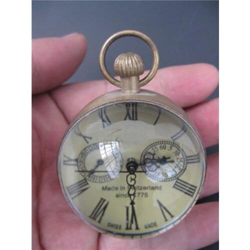 Elaborate Chinese handmade old copper glass mechanical pocket watch
