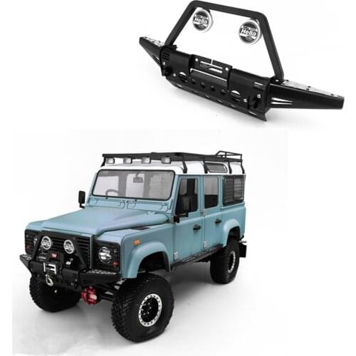 RC Car Metal Front Bumper W/ Hella Spotlight Set For 1/10 Scale Rock Crawler Toys Car 4WD Defender D90 D110 Upgrade Accessories