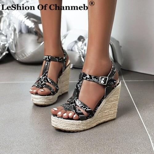 Fashion Hemp Sole Espadrilles Wedges Platforms Sandals for Women Ladies Big Size 43 T-Strap Weave Wedged Heels Sandals Woman New