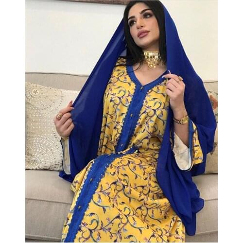 Fashion Loose Robe Abaya Turkey Dubai Pattern Printing Muslim Dress Lady Party European Clothes Dresses For Women Caftan