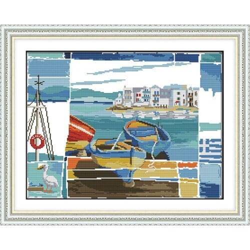 Joy Sunday Seaside SceneryPattern Cross Stitch Needle Kit 11 14CT DMC Canvas Print 14CT Cross Stitch Kit DIY Gift HomeDecoration