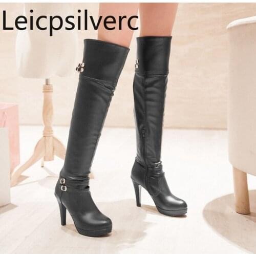 Autumn And Winter The New fashion Round head zipper belt buckle Thick heel High heel Womens Over the knee boots plus size 33-43
