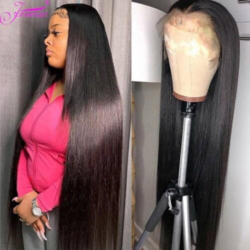 Perruque 36 pouces Straight Human Hair Lace Wig Transparent Lace Wigs 180Density T Part Long Cheap Remy Brazilian Bone Straight