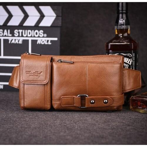 Genuine Leather Waist Belt Bags Men Chest Bags Fanny Pack Fashion Shoulder Messenger Bag Male Travel Coin Purse Mens wallet