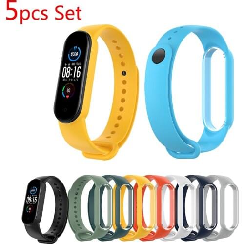 5Pcs Silicone Wrist Strap For Xiaomi Mi Band 5 Soft Straps for Mi Band 5 Bracelet Strap Replacement For Xiaomi Miband 5 Loop