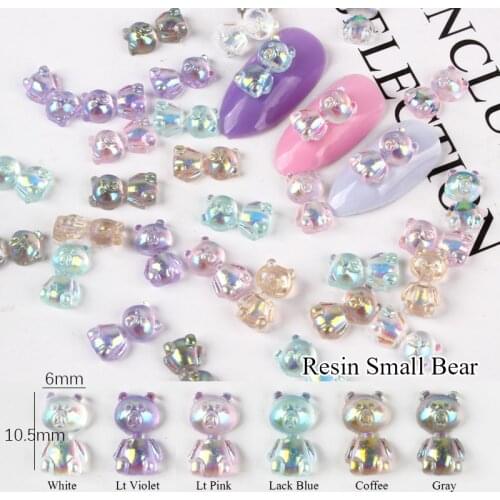Resin Mix Colors AB Small Bear Shape 6X10.5MM Flatback Nail Art Rhinestone DIY Nail Decorations Accessories 30Pcs/100Pcs