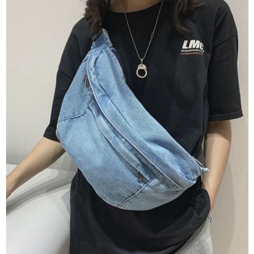 Mens Bag Trendy Chest Bag Denim Large Capacity Wild Shoulder Messenger Bags Pure Color Fashion Personality Street Fanny Pack