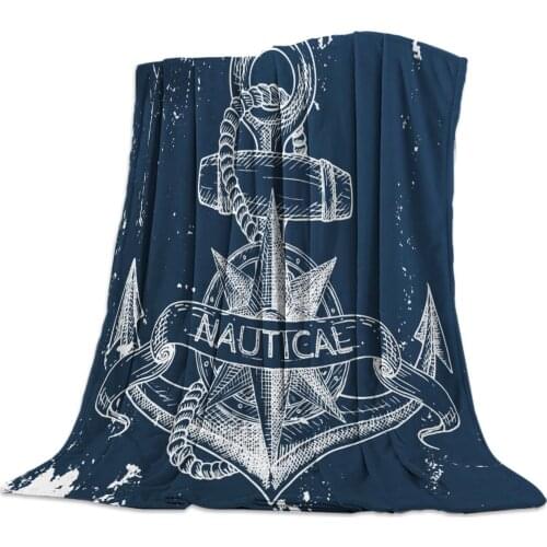 Nautical Anchor Deep Blue Bed Cover Blankets Blanket Flannel Throw Cover Skin-Friendly Personalized Cozy All-Season Microcustom