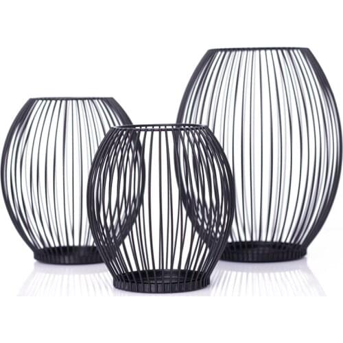 Vintage Hollow Wire Tealight Votive Candle Holders Nordic Cage Articles Candlestick Black Geometric Lantern For Home Decoration