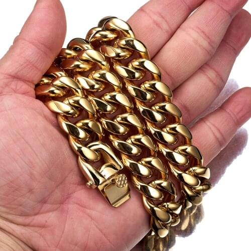 High Quality Gold Tone Stainless Steel Cool Miami Cuban Curb Chain Mens Unisexs Necklace Or Bracelet Wristband 7-40" Wholesale