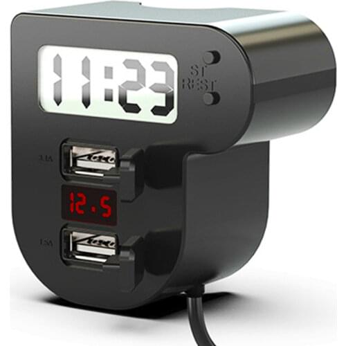 Motorcycle Quick Charge Dual USB 5V 3.1A/1.5A Charger Motorbike Digital Clock LED Voltmeter Waterproof USB Cover Accessories