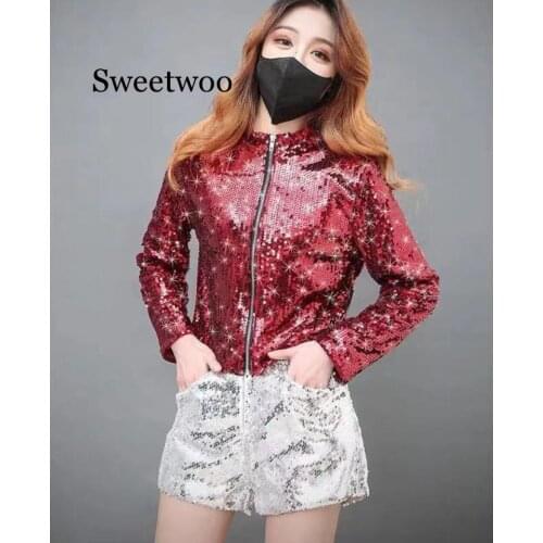 Sweetwoo Plus Size Women Jacket Embroidered Sequins Zipper Slim Fit Long Sleeve Stand Collar Ladies Coat Winter Clothes