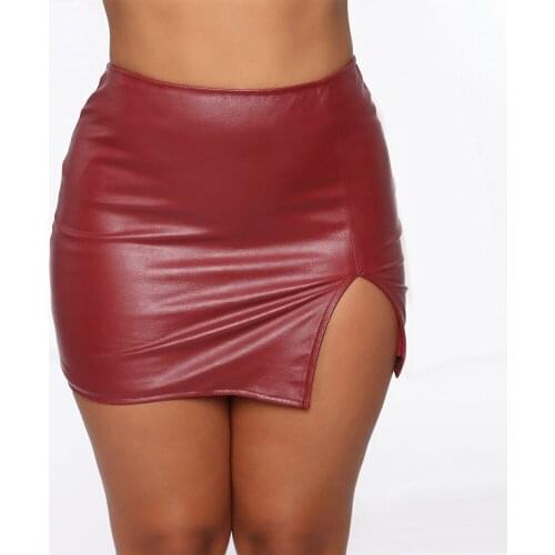 Gothic Clothes Womens Solid Color Zipper Sexy Split Black PU Leather Mini Skirt Nightclub Club Bag Hip Leather Skirt for Autumn