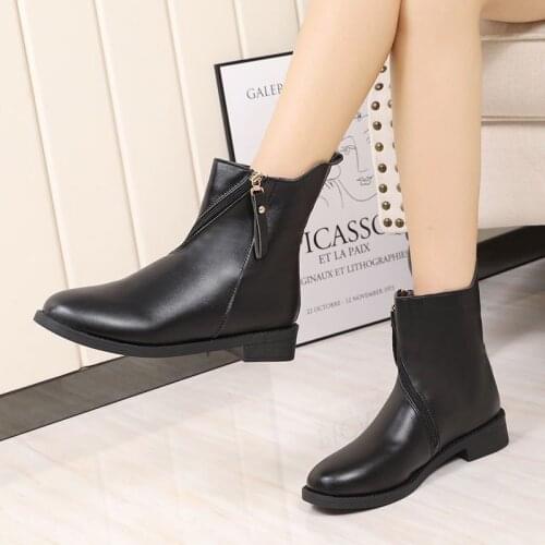 Round Toe Med Heel Boots Women Shoes Autumn Boots-women Booties Ladies Lace Up Luxury Designer Lolita Black 2020 Rubber Flat