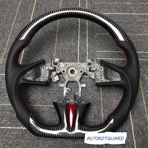 100% Real Carbon Fiber/Leather Steering Wheel For Infiniti Q50 Q50L (No Buttons)