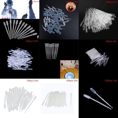 100PCS 0.2/0.5/1/3/4ML Disposable Plastic Eye Dropper Set Transfer Graduated Pipettes Squeeze Transfer Pipettes Dropper