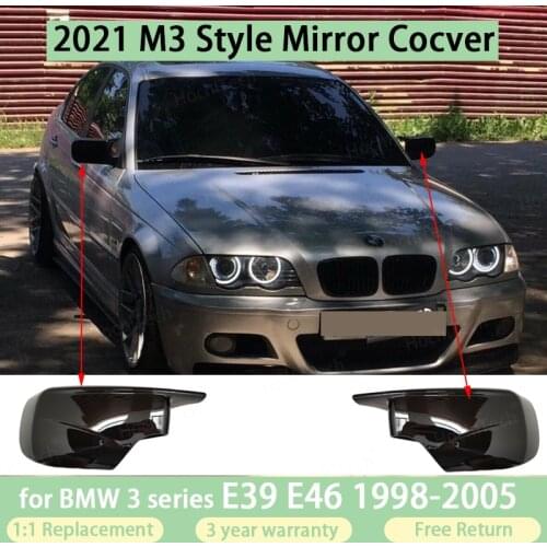 2021 M4 Sytle Black Car Side Rear View Mirror Cover Cap Shell Replacement For BMW E46 E39 1998-2005 4Dr 51168238375 51168238376