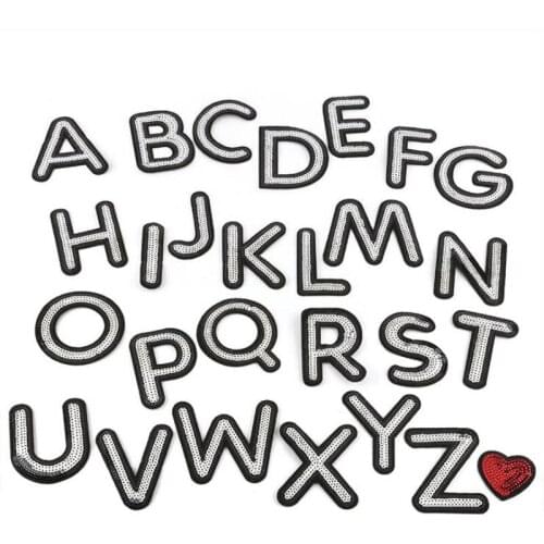 27pcs parches ropa Letter Alphabet Glitter Patches Iron On Sequined Patch Jacket Jeans Patchwork Appliques Sport Military Badge