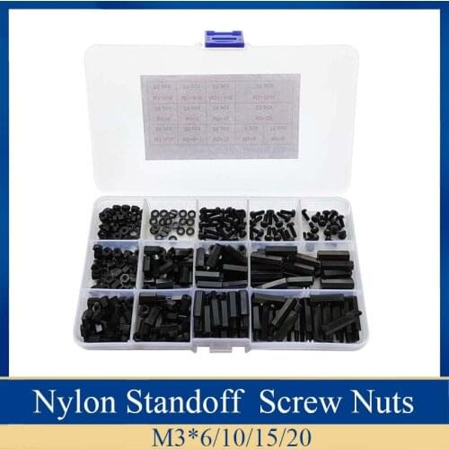 320pcs Black Nylon Two Way Hex Column Standoff Spacers Screw M3 Nut & Screw Set