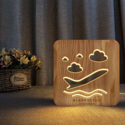 Airplane Rocket Excavator 3D Wooden LED Night Light Hollow Table Lamp USB Power Desk Lights For Baby Kids Xmas New Year Gift