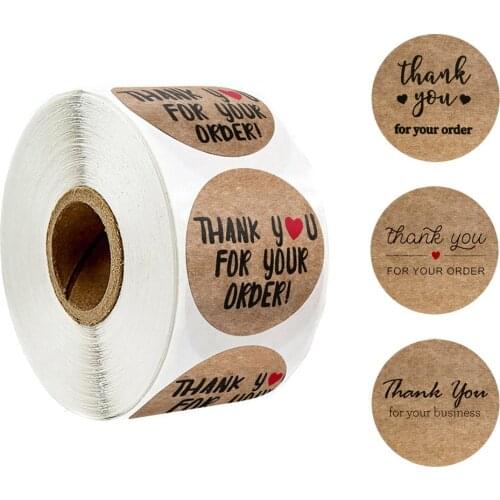 500pcs/roll Kraft Paper "Thank You for Your Order" Vintage Stickers Package Seal Labels Supporting Business Stationery Stickers