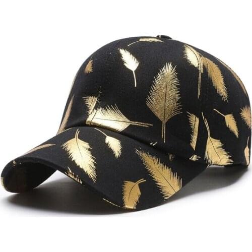 New summer women men cotton Foil gold baseball caps Unisex Feather printed snapbacks Curved peaked visor cap