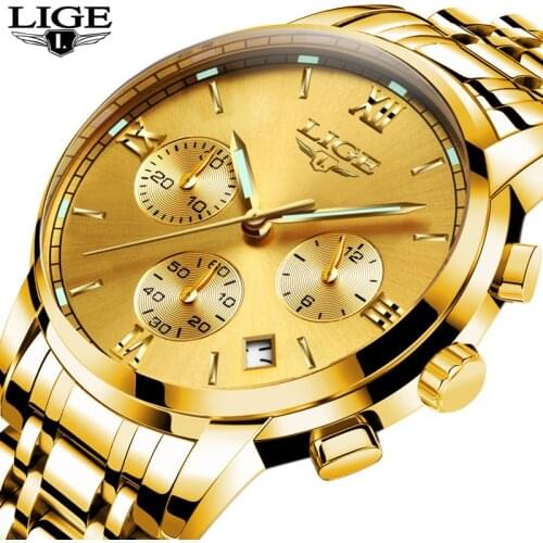 2021 New LIGE 9817 Fashion Mens Watches Stainless Steel Luxury Sports Chronograph Quartz Waterproof Wristwatch Male Clock