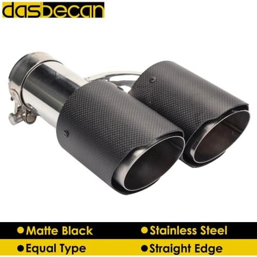 Dasbecan Matte 3K Carbon Fiber Exhaust Pipe for AK Rear Car Dual Exhaust Tips Stainless Steel End Tip Universal Auto Styling