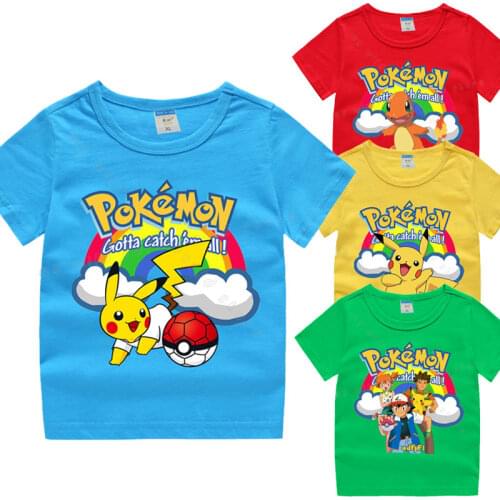 Pokemon Baby Girl Boy T Shirt Pikachu Kid Clothes Infant Anime Rainbow Cotton Shirt Ash Ketchum Cartoon Tees Child Summer Tops