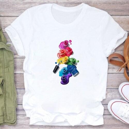 3D Finger Nail Paint Women Tshirt Harajuku Oversized Short Sleeve Streetwear Color Fashion Cute Print Graphic Ulzzang Tops Tees