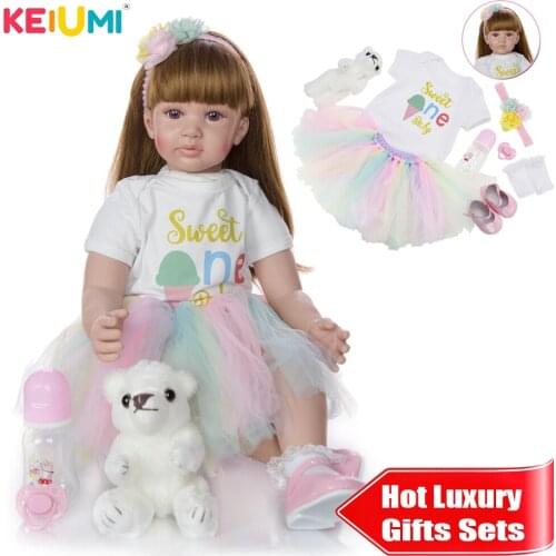 KEIUMI Newst Reborn Dolls Babies 24 inch Realistic Priness Long Hair Baby Doll 60 cm Educatinal DIY Toy For Childrens Day Gift
