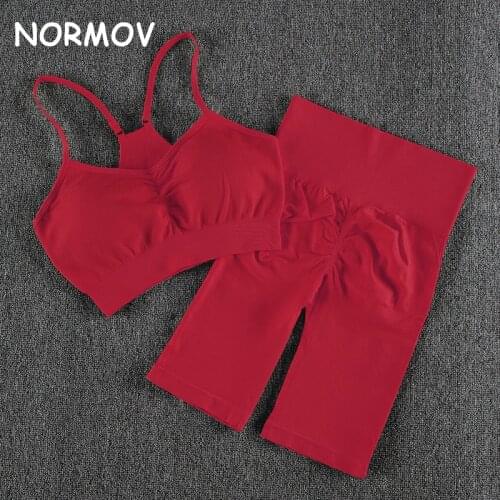 NORMOV 2Pcs Women Sport Suit Gym Set Solid Sexy Bra Seamless Shorts Workout Running Clothing Gym Wear Fashion Athletic Yoga Set